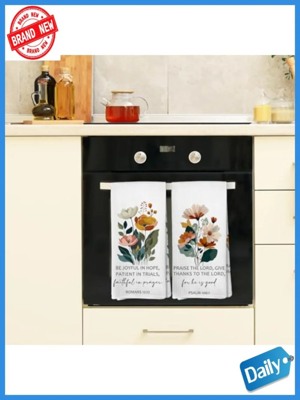 Floral Bible Verse Kitchen Towels Set of 2, 16x24, Polyester, Machine Washable,